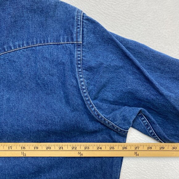 VINTAGE Carhartt Denim Shirt Mens 2XLT -3XLT Blue Pearl Snap Western Cowboy Work - Picture 10 of 12